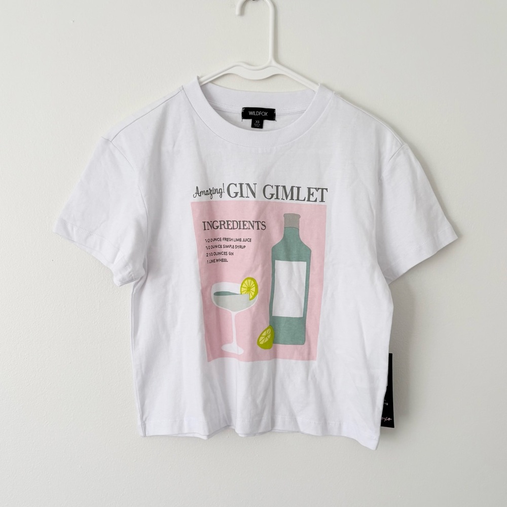 WILDFOX New White Gin Gimlet Graphic Cotton Oversized Cropped Tee Size XS - Picture 4 of 9
